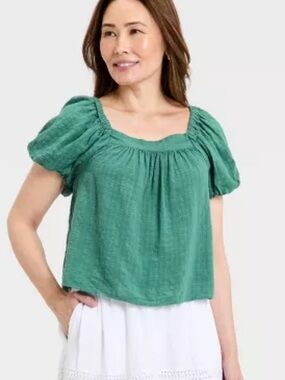 Women's Puff Short Sleeve Blouse - Universal Thread™ Green XL‎